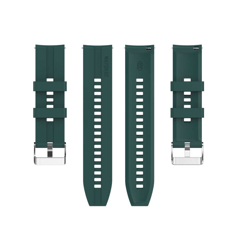 For TicWatch Pro 3 Silicone Watch Band with Silver Steel Buckle(Dark Green)