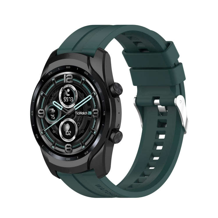 For TicWatch Pro 3 Silicone Watch Band with Silver Steel Buckle(Dark Green)