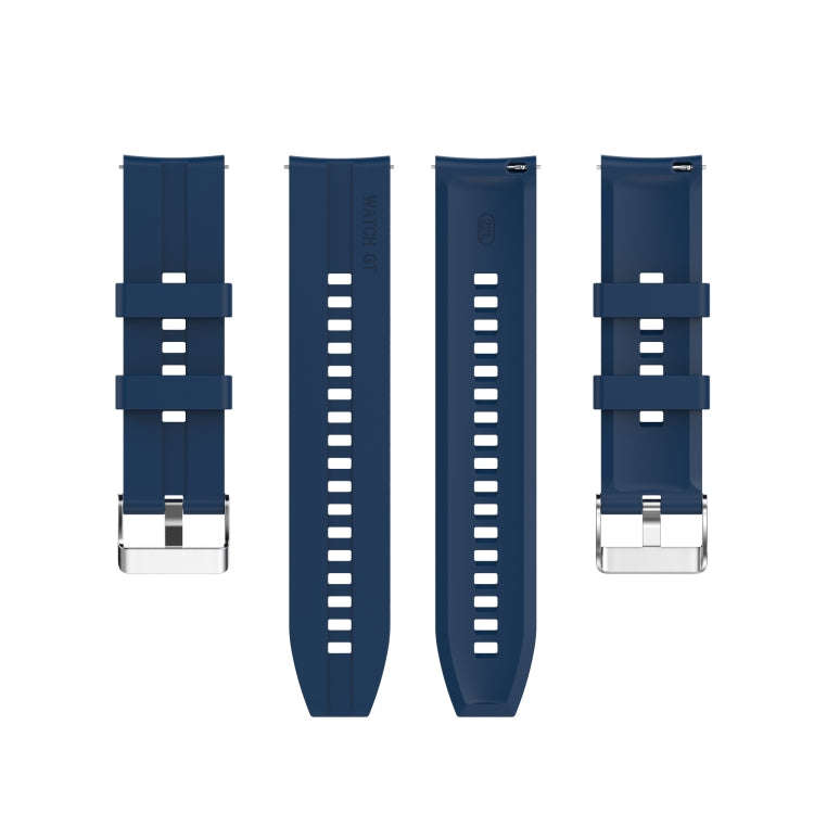 For TicWatch Pro 3 Silicone Watch Band with Silver Steel Buckle(Dark Blue)