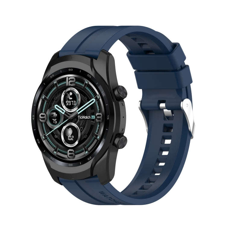 For TicWatch Pro 3 Silicone Watch Band with Silver Steel Buckle(Dark Blue)