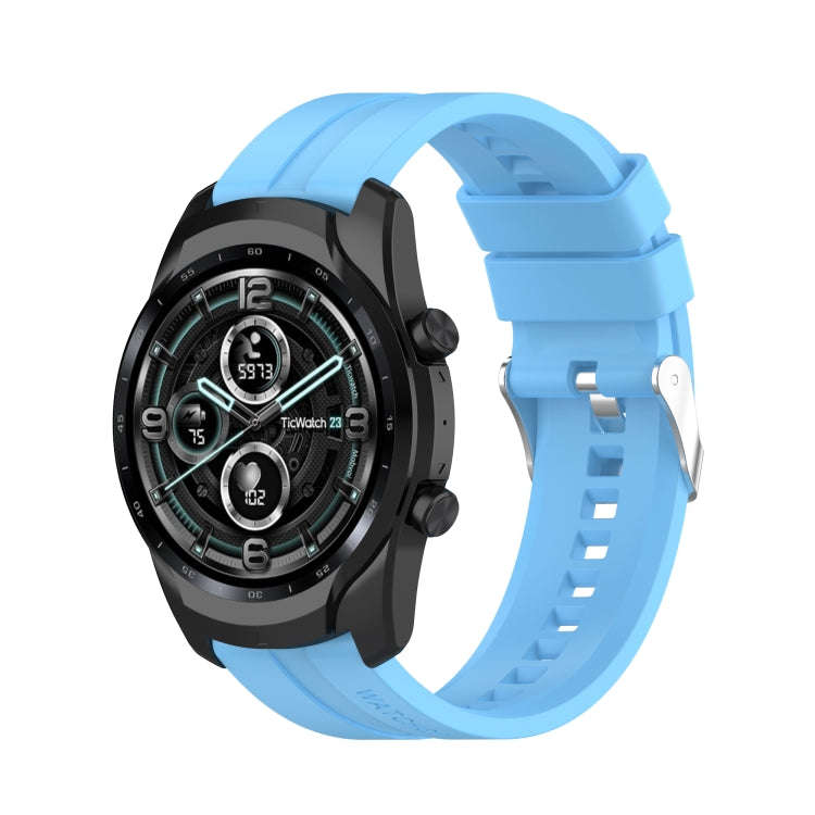 For TicWatch Pro 3 Silicone Watch Band with Silver Steel Buckle(Sky Blue)