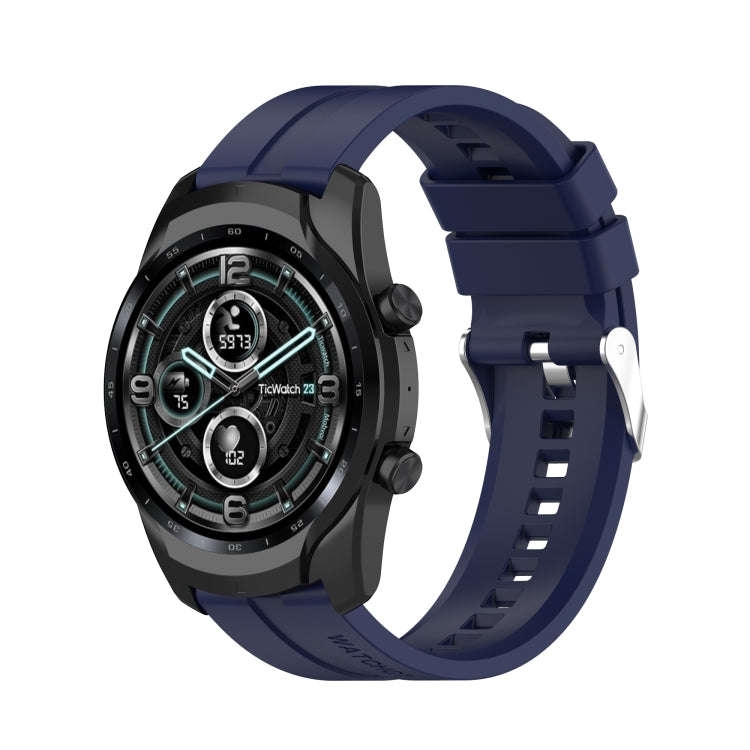For TicWatch Pro 3 Silicone Watch Band with Silver Steel Buckle(Midnight Blue)