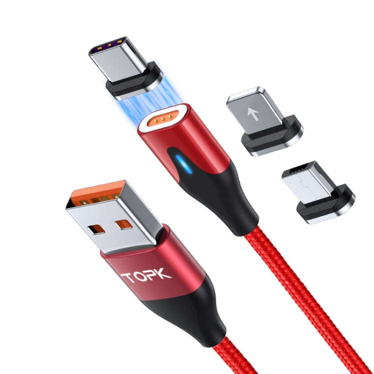 TOPK AM63 1m USB to 8 Pin + USB-C / Type-C + Micro USB 3 in 1 Flat Magnetic Metal Connector Nylon...
