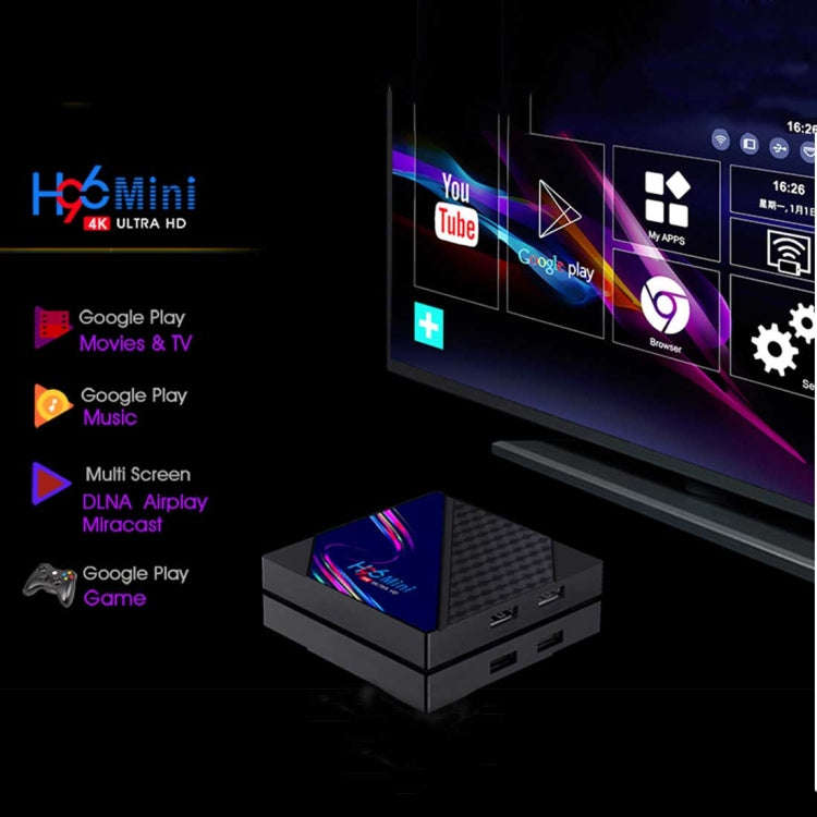 H96 Mini V8 4K Smart TV Box with Remote Control, Android 10.0, RK3228A Quad-core Cortex-A7, 1GB+8...
