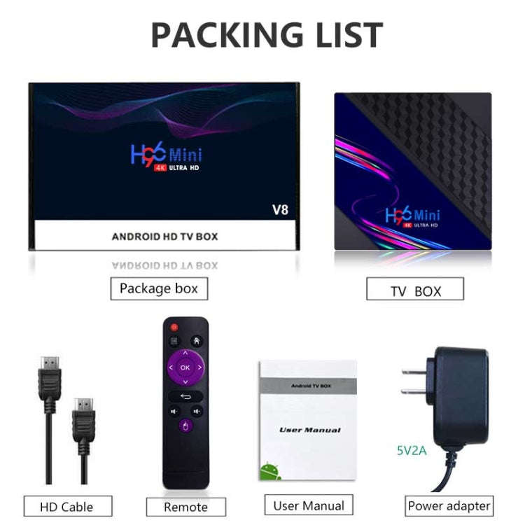 H96 Mini V8 4K Smart TV Box with Remote Control, Android 10.0, RK3228A Quad-core Cortex-A7, 2GB+1...