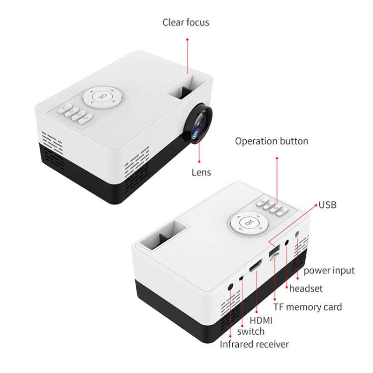 J15 1920 x 1080P HD Household Mini LED Projector with Tripod Mount Support AV / HDMI x 1 / USB x1...