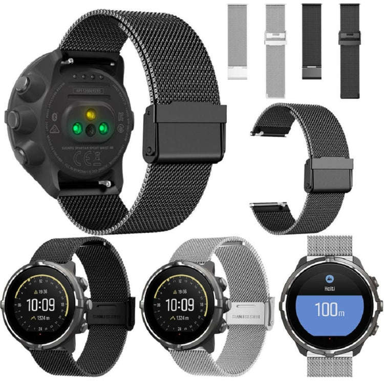 For Suunto 9 Milanese Nice Buckle Replacement Wrist Strap Watchband(Black)