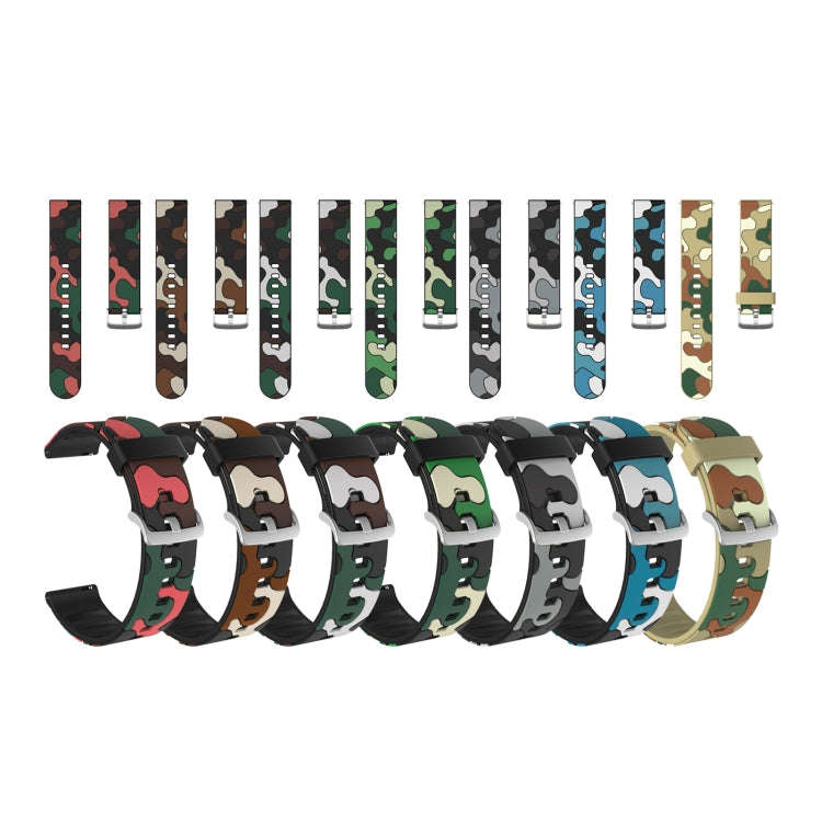20mm For Fossil Hybrid Smartwatch HR Camouflage Silicone  Watch Band with Silver Buckle(1)