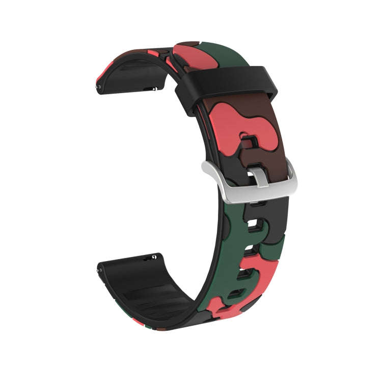 20mm For Fossil Mens Gen 4 Explorist HR Camouflage Silicone  Watch Band with Silver Buckle(1)