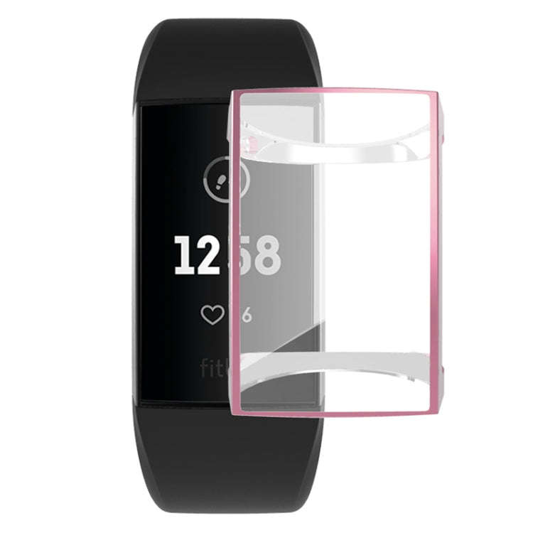 For Fitbit Charge 3 / 4 Full Coverage Plating TPU Watch Case(Pink)