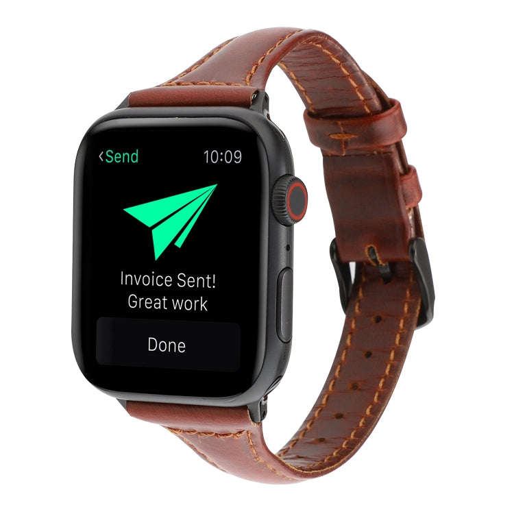 For Apple Watch Series 7 41mm / 6 & SE & 5 & 4 40mm / 3 & 2 & 1 38mm Crazy Horse Texture Genuine ...