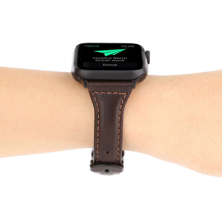 For Apple Watch Series 9&8&7 41mm / SE 3&SE 2&6&SE&5&4 40mm / 3&2&1 38mm Crazy Horse Texture Genu...