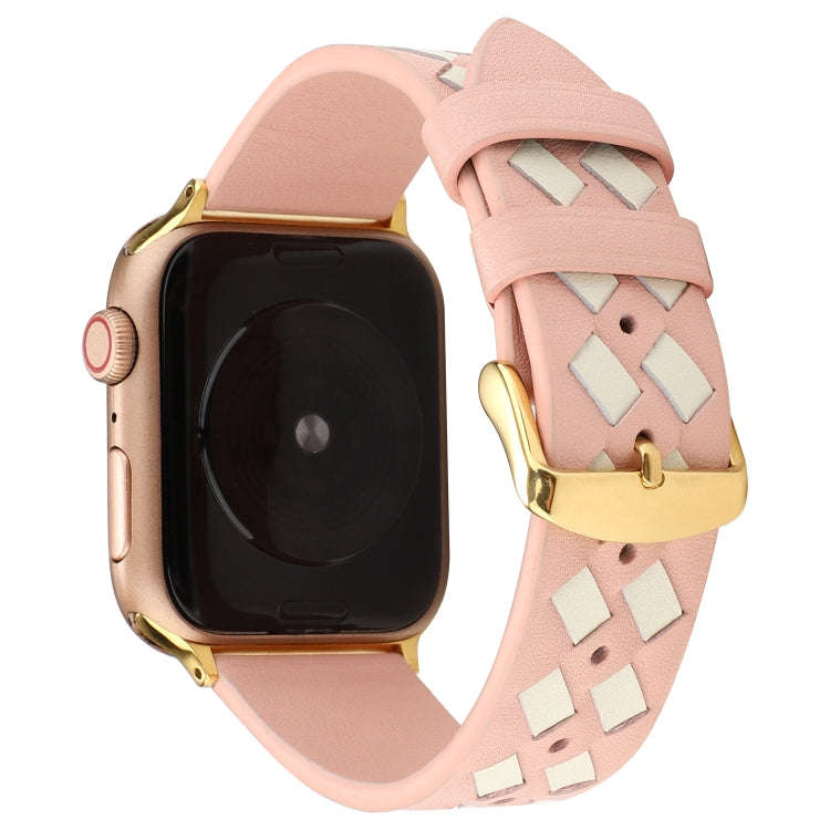 For Apple Watch Series 9&8&7 41mm / SE 3&SE 2&6&SE&5&4 40mm / 3&2&1 38mm Woven Pattern Genuine Le...