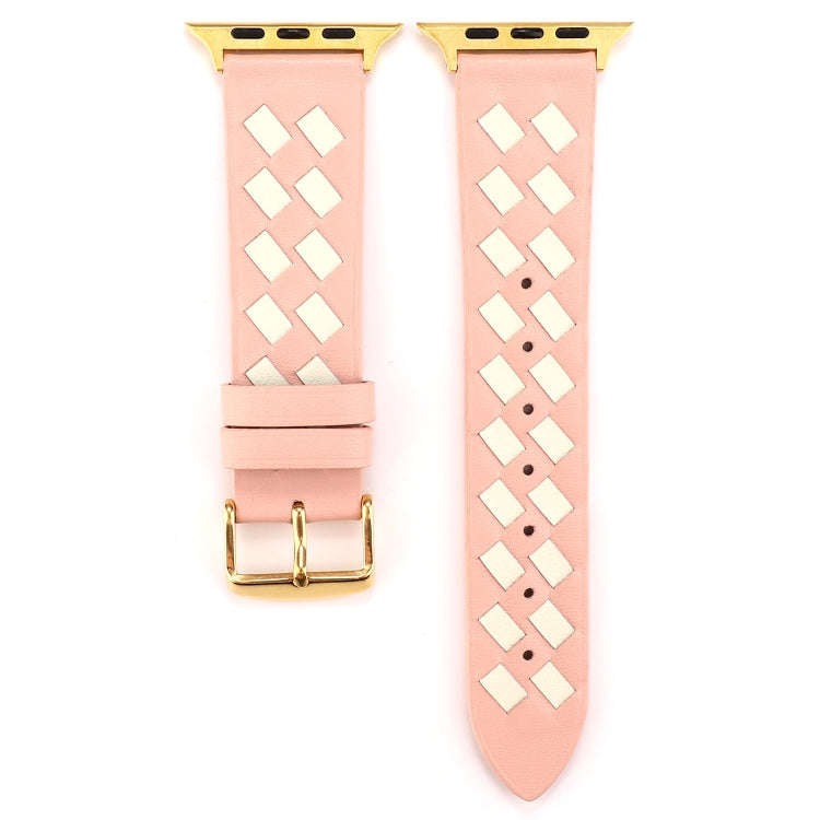 For Apple Watch Series 9&8&7 41mm / SE 3&SE 2&6&SE&5&4 40mm / 3&2&1 38mm Woven Pattern Genuine Le...