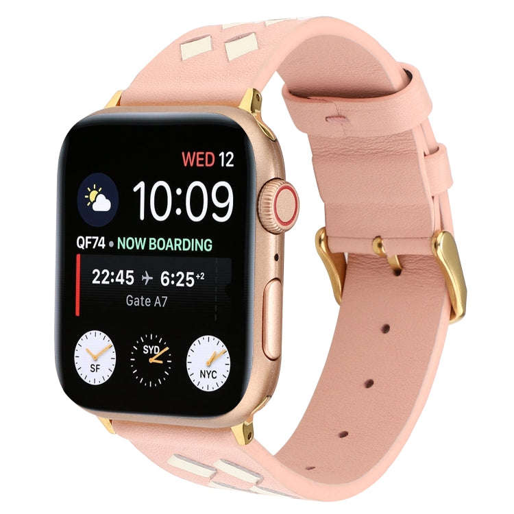 For Apple Watch Series 9&8&7 41mm / SE 3&SE 2&6&SE&5&4 40mm / 3&2&1 38mm Woven Pattern Genuine Le...