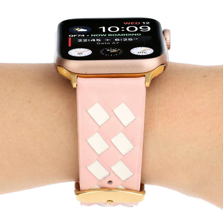 For Apple Watch Series 9&8&7 41mm / SE 3&SE 2&6&SE&5&4 40mm / 3&2&1 38mm Woven Pattern Genuine Le...