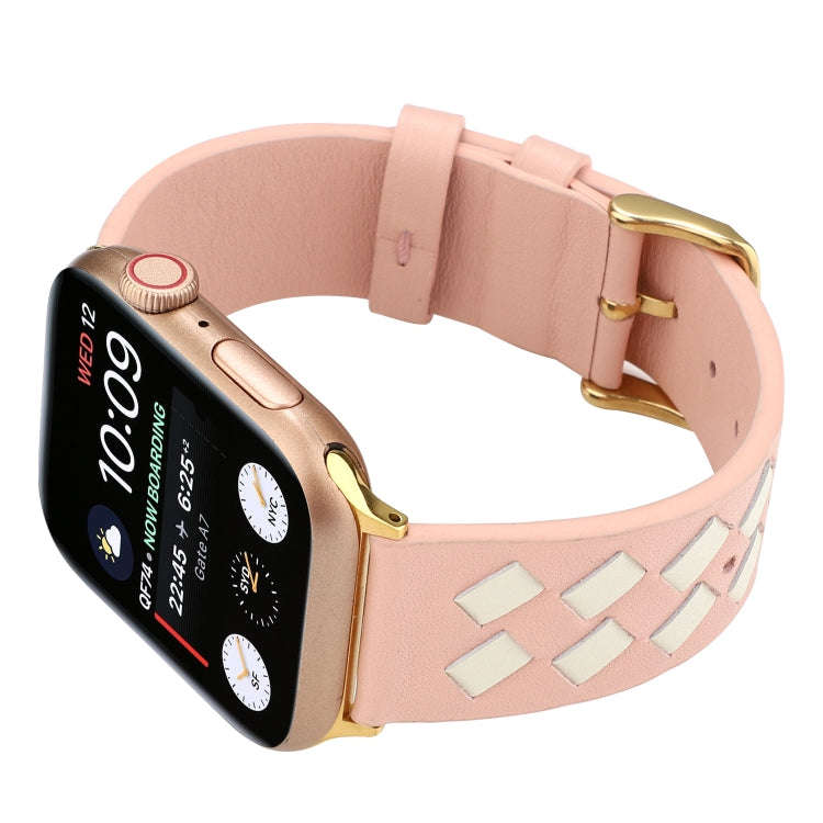 For Apple Watch Series 9&8&7 41mm / SE 3&SE 2&6&SE&5&4 40mm / 3&2&1 38mm Woven Pattern Genuine Le...