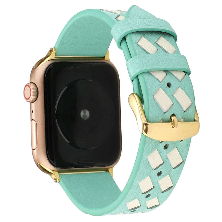 For Apple Watch Series 9&8&7 41mm / SE 3&SE 2&6&SE&5&4 40mm / 3&2&1 38mm Woven Pattern Genuine Le...