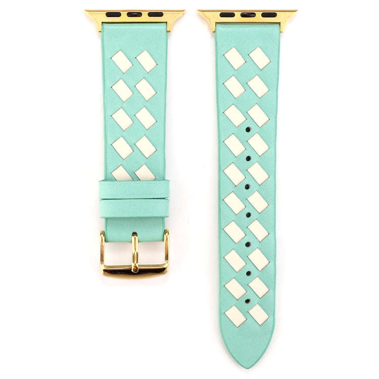 For Apple Watch Series 9&8&7 41mm / SE 3&SE 2&6&SE&5&4 40mm / 3&2&1 38mm Woven Pattern Genuine Le...