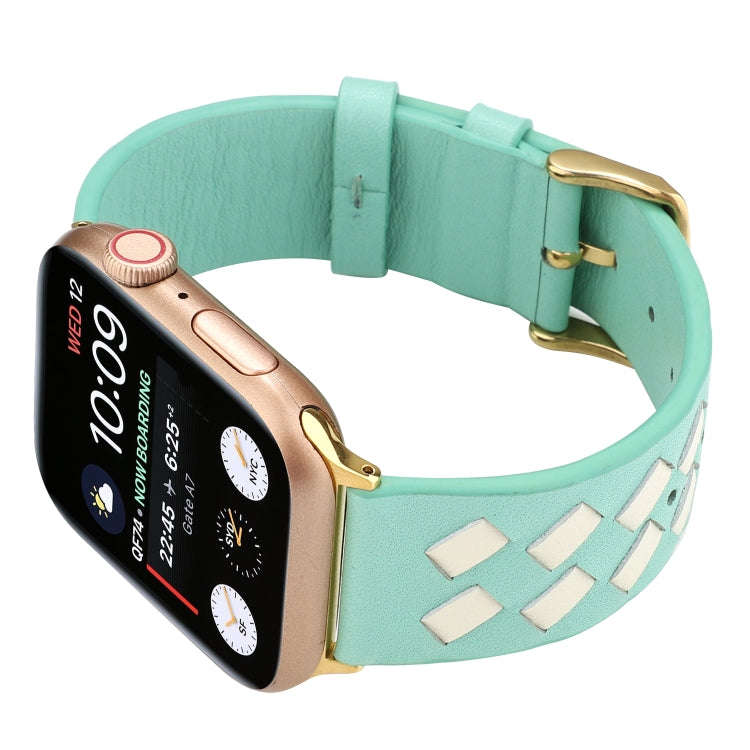 For Apple Watch Series 9&8&7 41mm / SE 3&SE 2&6&SE&5&4 40mm / 3&2&1 38mm Woven Pattern Genuine Le...