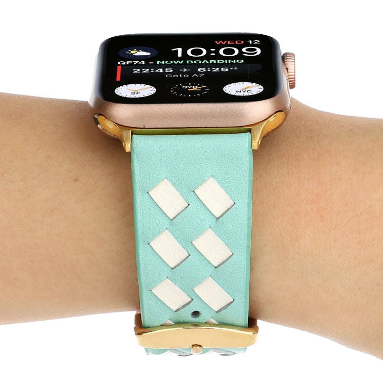 For Apple Watch Series 9&8&7 41mm / SE 3&SE 2&6&SE&5&4 40mm / 3&2&1 38mm Woven Pattern Genuine Le...