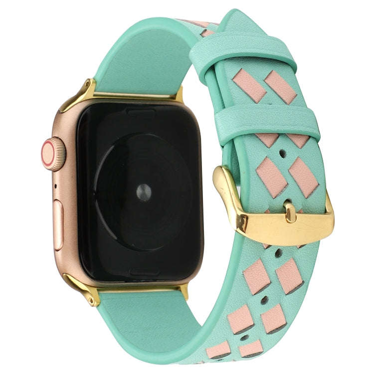 For Apple Watch Series 7 41mm / 6 & SE & 5 & 4 40mm / 3 & 2 & 1 38mm Woven Pattern Genuine Leathe...
