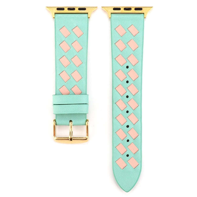 For Apple Watch Series 7 41mm / 6 & SE & 5 & 4 40mm / 3 & 2 & 1 38mm Woven Pattern Genuine Leathe...
