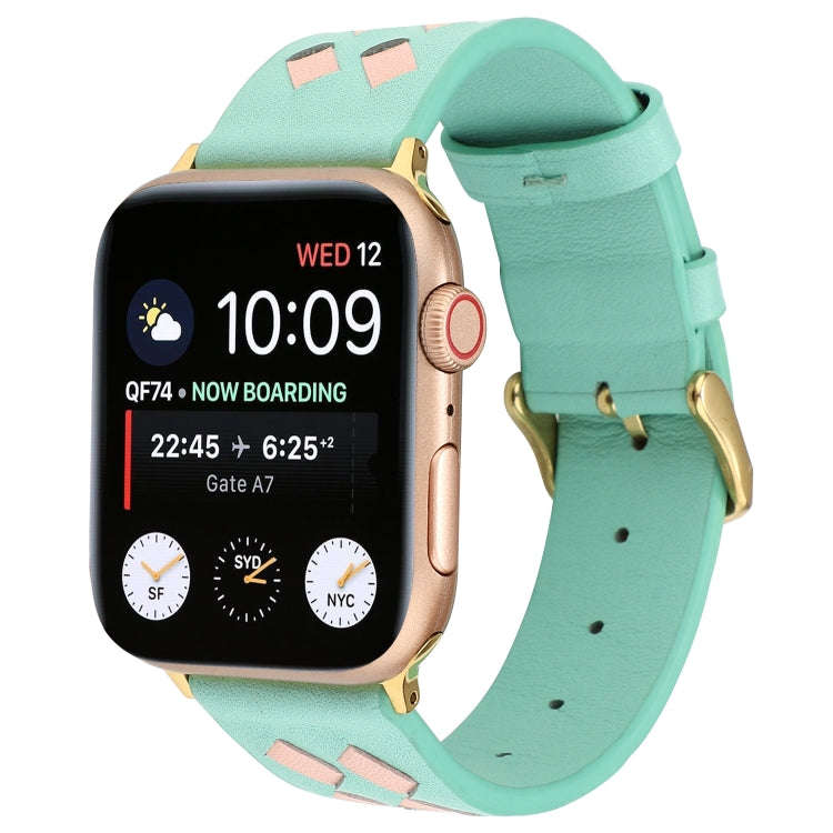 For Apple Watch Series 7 41mm / 6 & SE & 5 & 4 40mm / 3 & 2 & 1 38mm Woven Pattern Genuine Leathe...