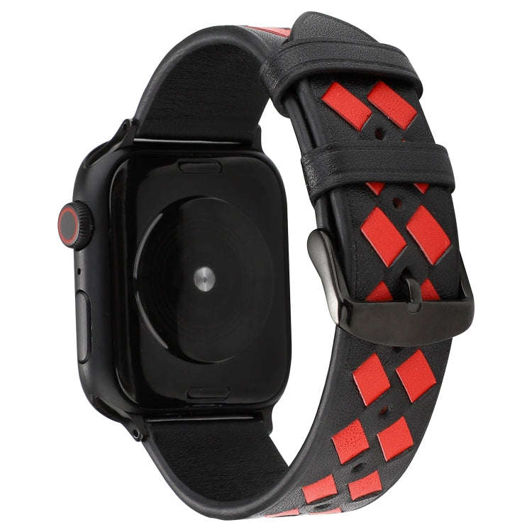For Apple Watch Series 7 45mm / 6 & SE & 5 & 4 44mm / 3 & 2 & 1 42mm Woven Pattern Genuine Leathe...