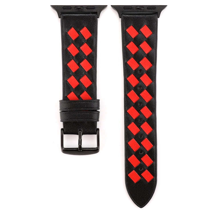For Apple Watch Series 7 45mm / 6 & SE & 5 & 4 44mm / 3 & 2 & 1 42mm Woven Pattern Genuine Leathe...