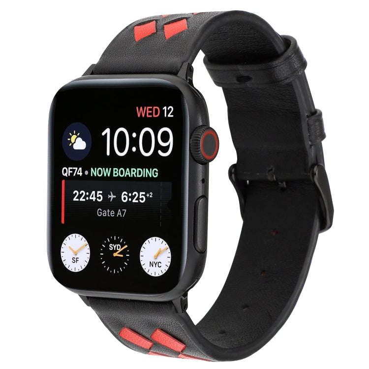 For Apple Watch Series 7 45mm / 6 & SE & 5 & 4 44mm / 3 & 2 & 1 42mm Woven Pattern Genuine Leathe...