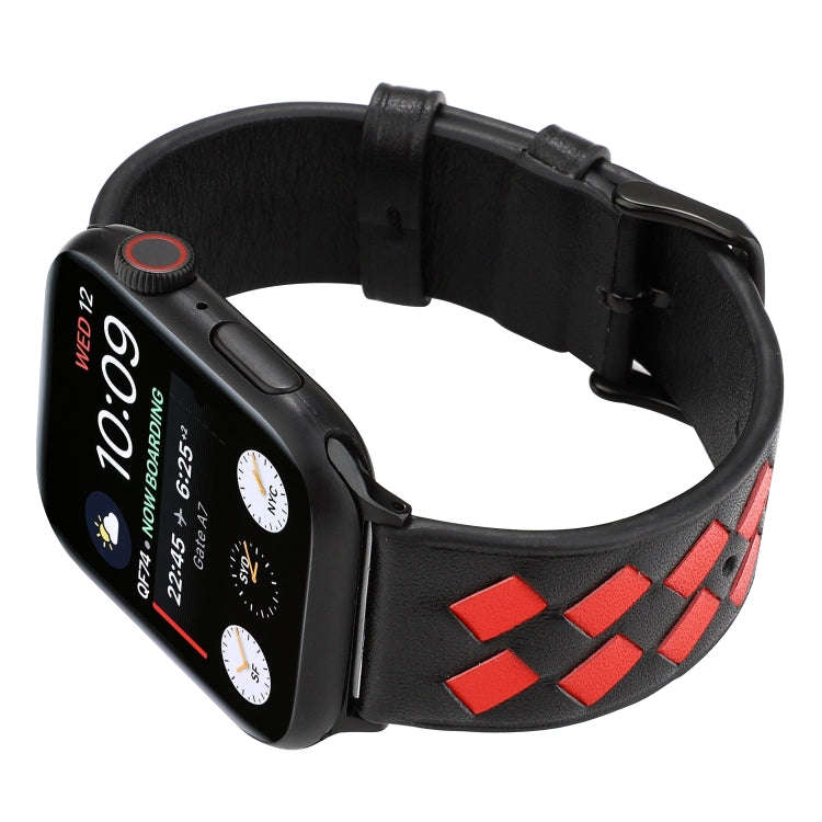 For Apple Watch Series 7 45mm / 6 & SE & 5 & 4 44mm / 3 & 2 & 1 42mm Woven Pattern Genuine Leathe...