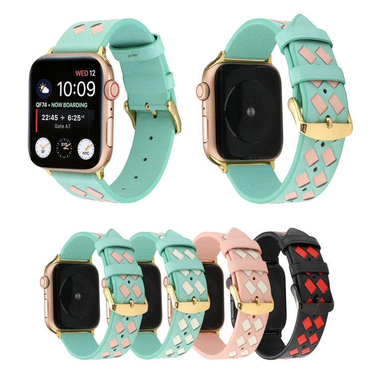 For Apple Watch Series 7 45mm / 6 & SE & 5 & 4 44mm / 3 & 2 & 1 42mm Woven Pattern Genuine Leathe...