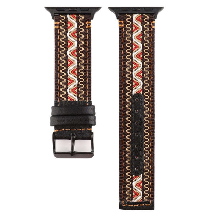 For Apple Watch Series 7 41mm / 6 & SE & 5 & 4 40mm / 3 & 2 & 1 38mm Ethnic Style Genuine Leather...