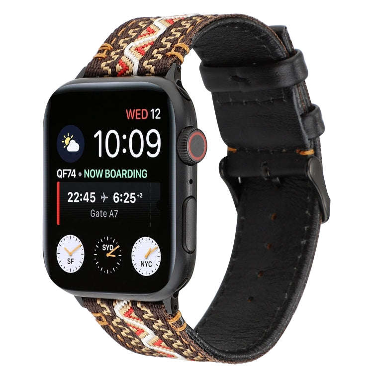 For Apple Watch Series 7 41mm / 6 & SE & 5 & 4 40mm / 3 & 2 & 1 38mm Ethnic Style Genuine Leather...