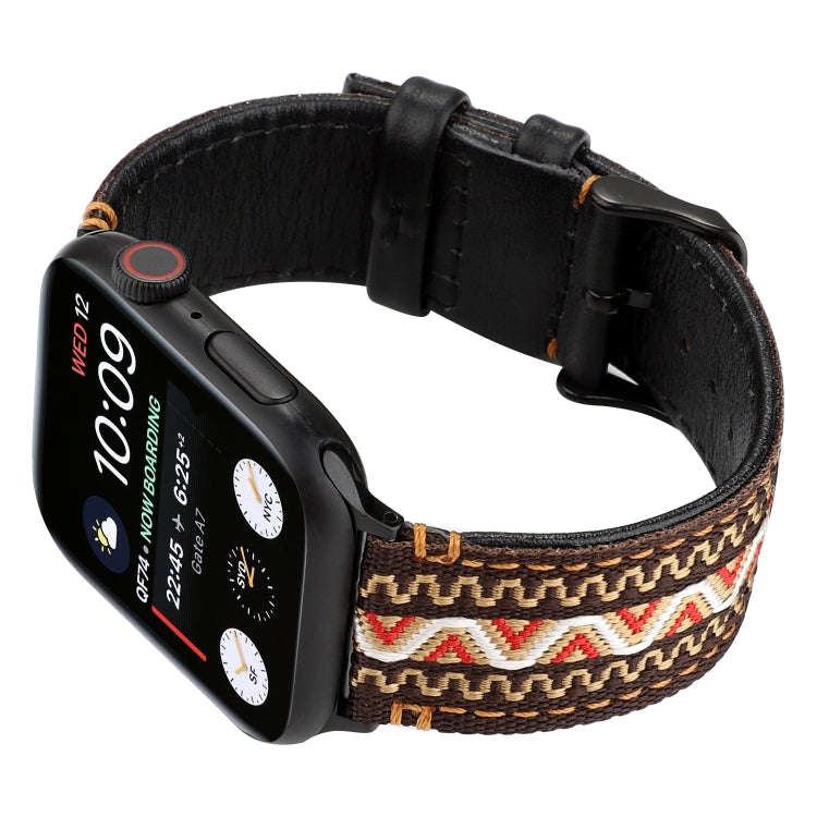 For Apple Watch Series 7 41mm / 6 & SE & 5 & 4 40mm / 3 & 2 & 1 38mm Ethnic Style Genuine Leather...
