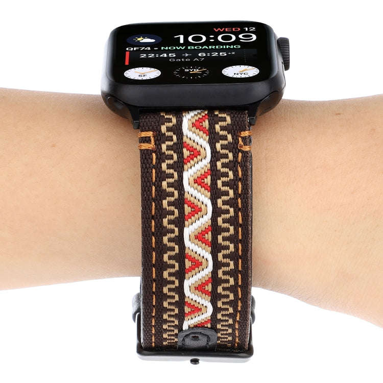 For Apple Watch Series 7 41mm / 6 & SE & 5 & 4 40mm / 3 & 2 & 1 38mm Ethnic Style Genuine Leather...
