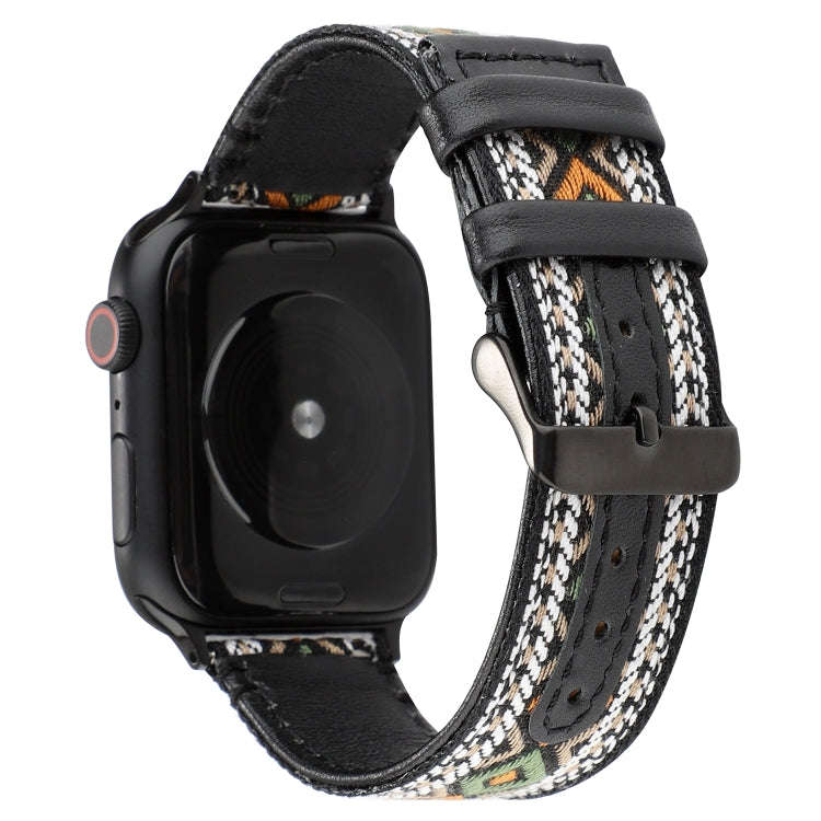 For Apple Watch Series 7 41mm / 6 & SE & 5 & 4 40mm / 3 & 2 & 1 38mm Ethnic Style Genuine Leather...