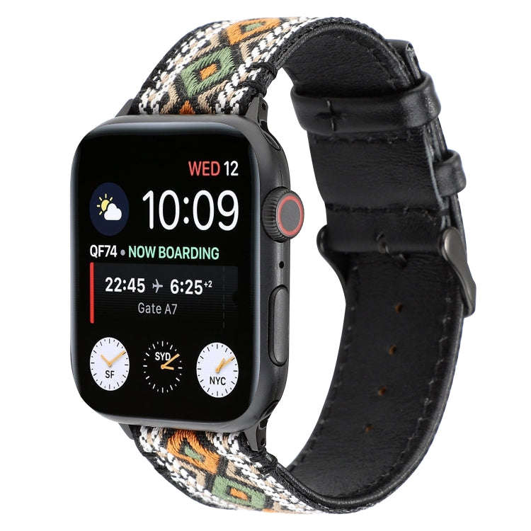 For Apple Watch Series 7 41mm / 6 & SE & 5 & 4 40mm / 3 & 2 & 1 38mm Ethnic Style Genuine Leather...