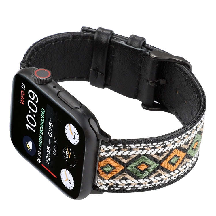 For Apple Watch Series 7 41mm / 6 & SE & 5 & 4 40mm / 3 & 2 & 1 38mm Ethnic Style Genuine Leather...
