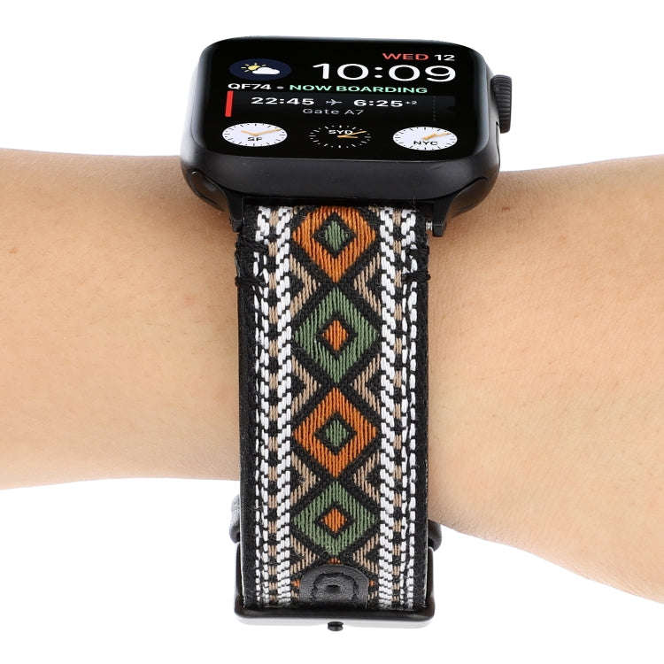 For Apple Watch Series 7 41mm / 6 & SE & 5 & 4 40mm / 3 & 2 & 1 38mm Ethnic Style Genuine Leather...