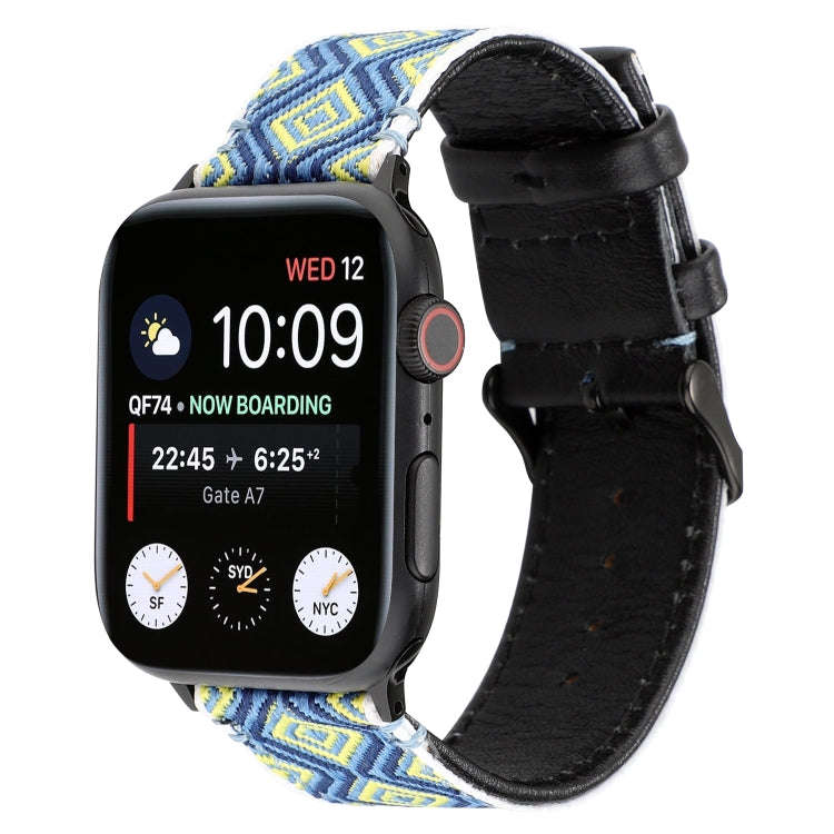 For Apple Watch Series 7 41mm / 6 & SE & 5 & 4 40mm / 3 & 2 & 1 38mm Ethnic Style Genuine Leather...