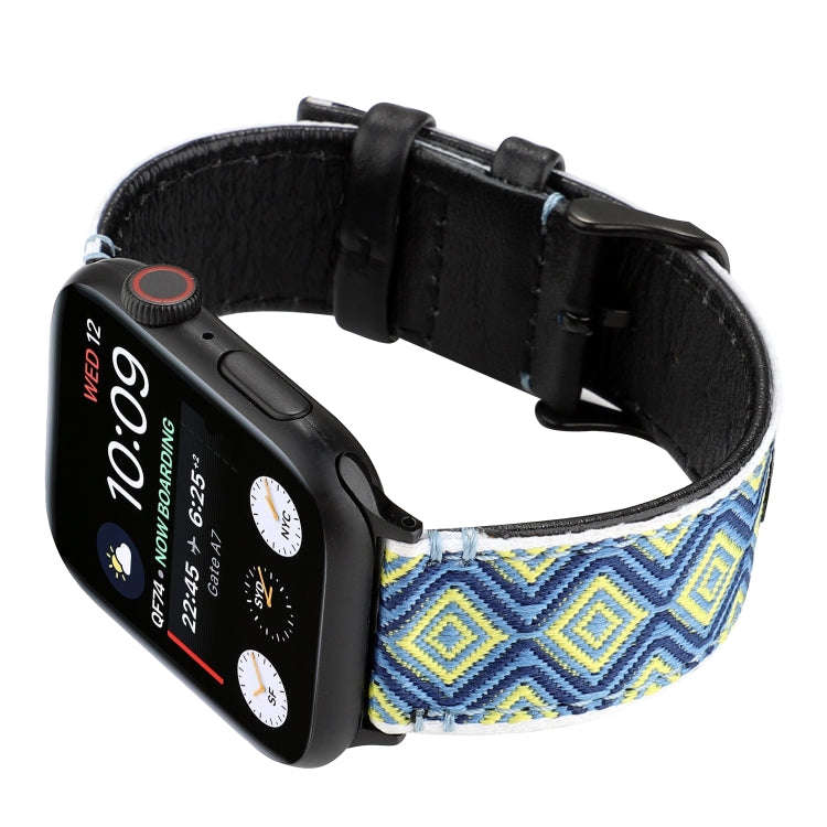 For Apple Watch Series 7 41mm / 6 & SE & 5 & 4 40mm / 3 & 2 & 1 38mm Ethnic Style Genuine Leather...