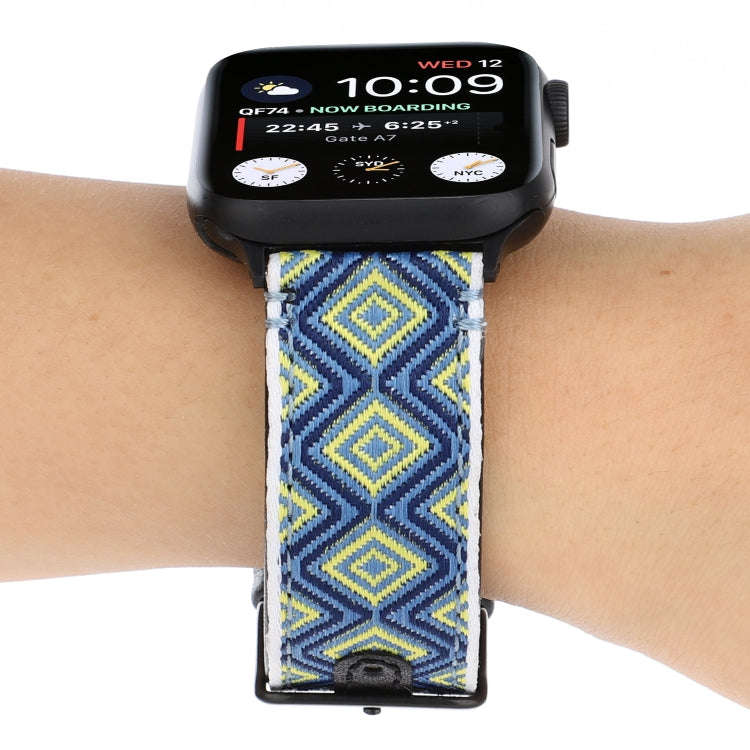 For Apple Watch Series 7 41mm / 6 & SE & 5 & 4 40mm / 3 & 2 & 1 38mm Ethnic Style Genuine Leather...