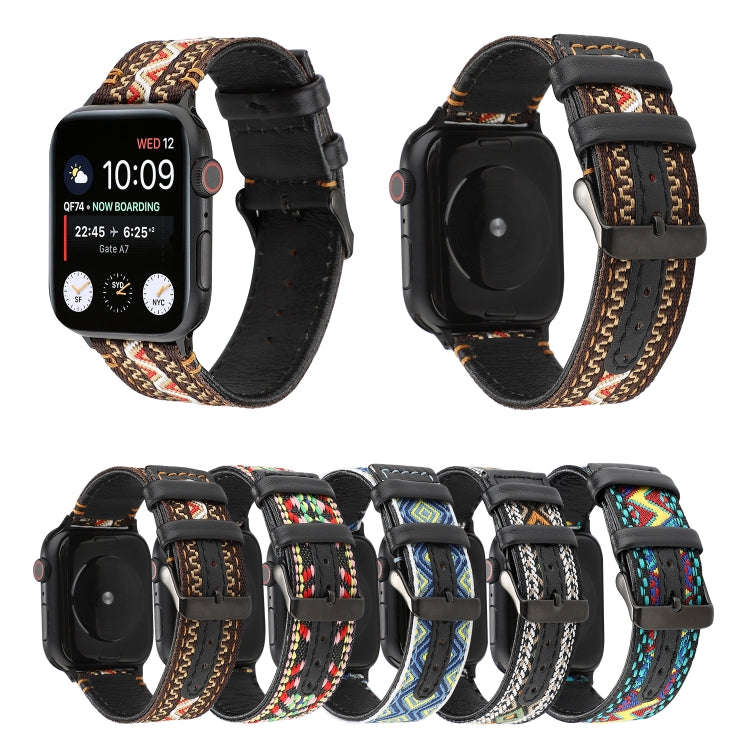 For Apple Watch Series 7 41mm / 6 & SE & 5 & 4 40mm / 3 & 2 & 1 38mm Ethnic Style Genuine Leather...