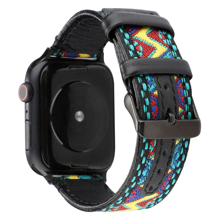 For Apple Watch Series 7 41mm / 6 & SE & 5 & 4 40mm / 3 & 2 & 1 38mm Ethnic Style Genuine Leather...