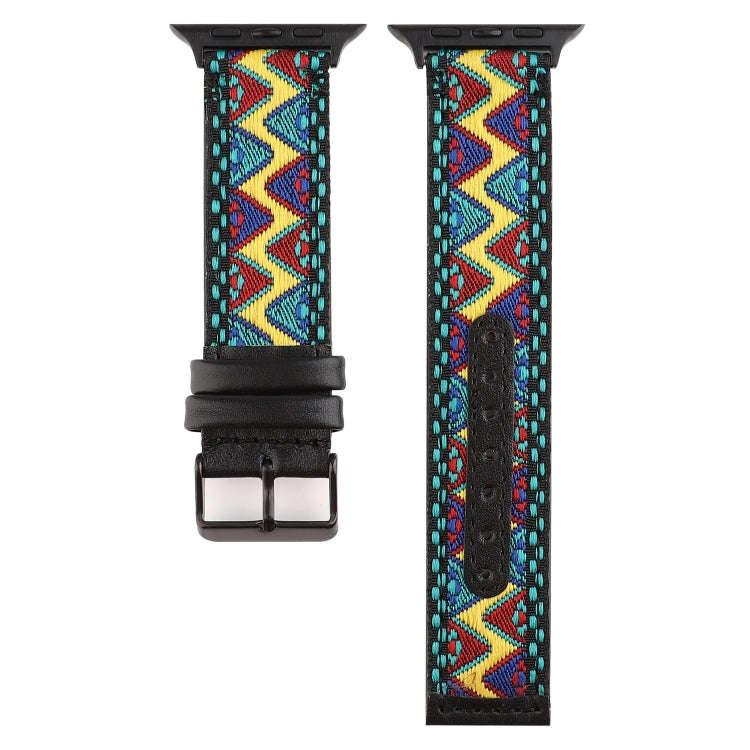 For Apple Watch Series 7 41mm / 6 & SE & 5 & 4 40mm / 3 & 2 & 1 38mm Ethnic Style Genuine Leather...