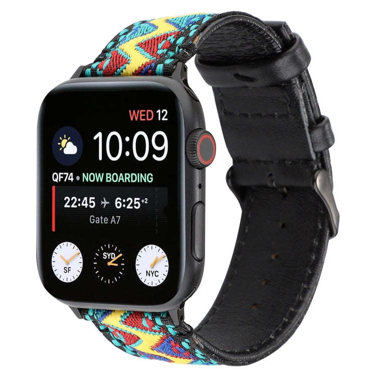For Apple Watch Series 7 41mm / 6 & SE & 5 & 4 40mm / 3 & 2 & 1 38mm Ethnic Style Genuine Leather...