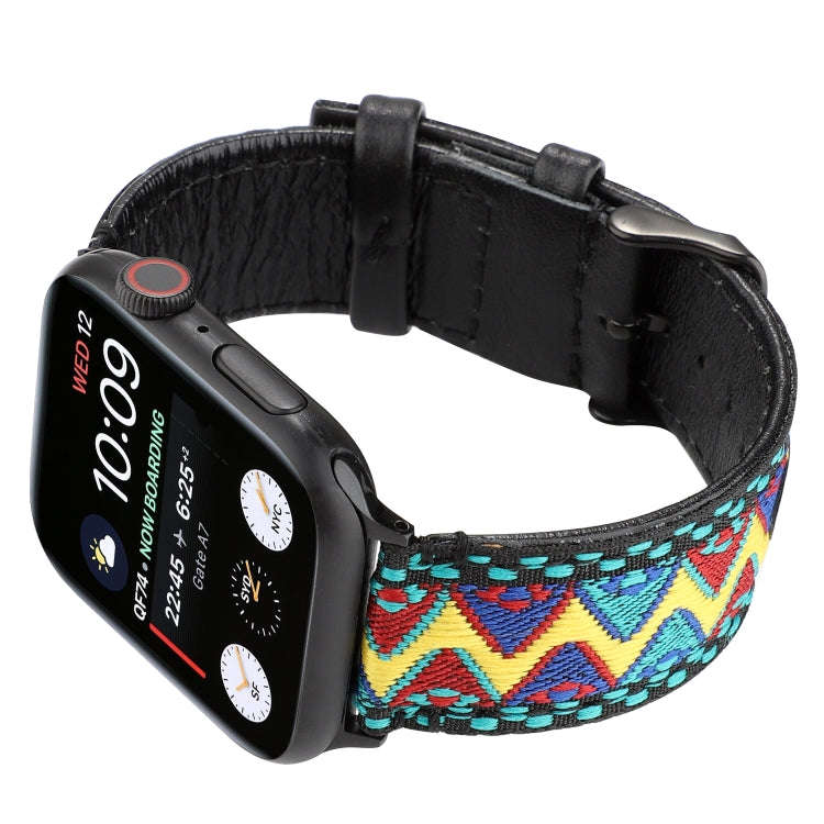 For Apple Watch Series 7 41mm / 6 & SE & 5 & 4 40mm / 3 & 2 & 1 38mm Ethnic Style Genuine Leather...