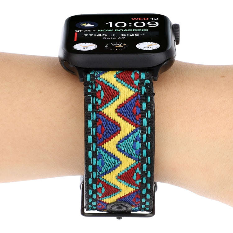 For Apple Watch Series 7 41mm / 6 & SE & 5 & 4 40mm / 3 & 2 & 1 38mm Ethnic Style Genuine Leather...